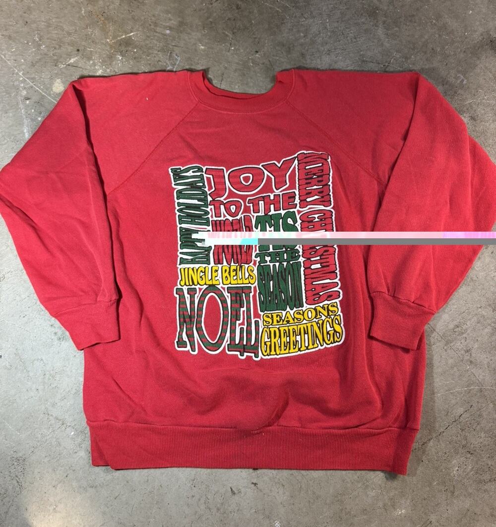 Vintage Christmas Sweatshirt Puffed Letters Holiday Greetings XL